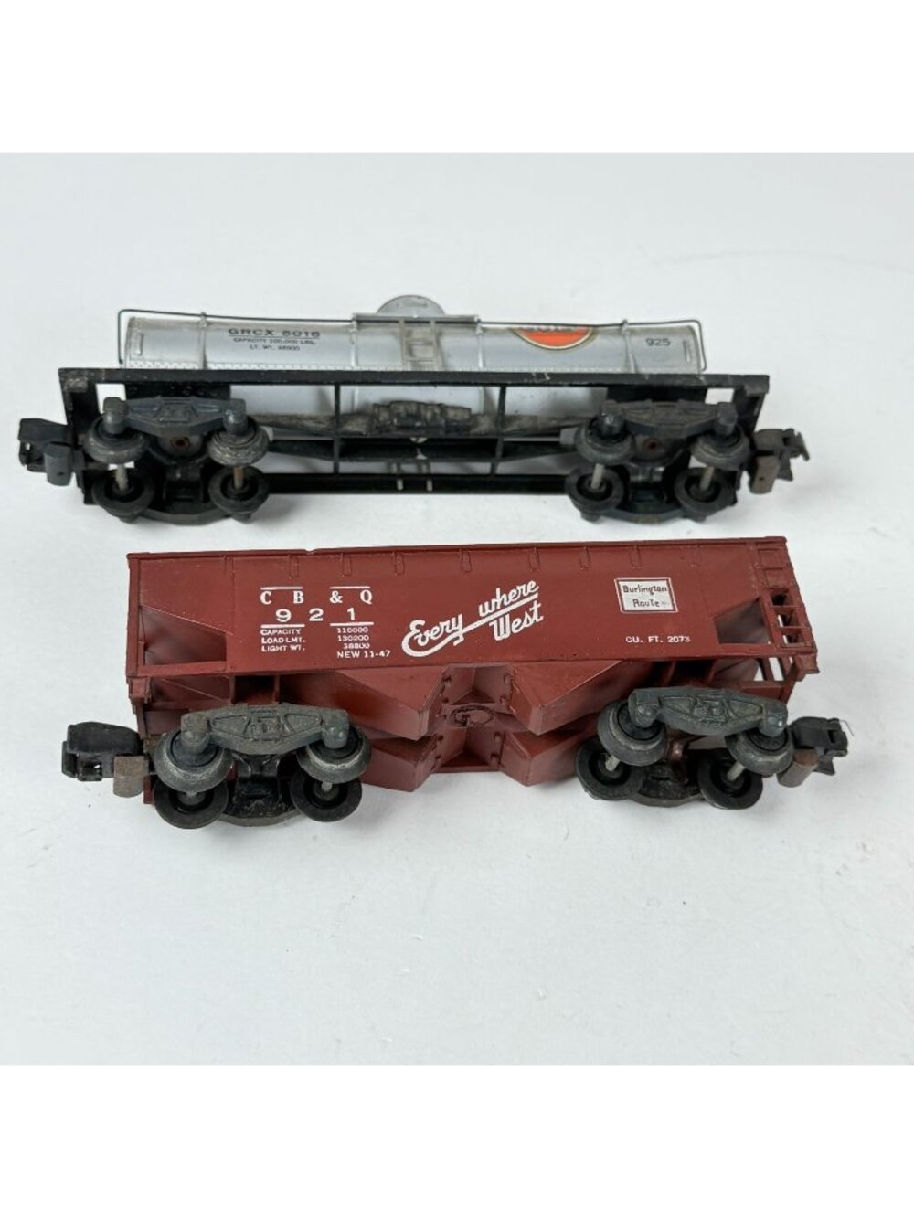 American Flyer Vintage CB&Q Hopper Car & Gulf Tanker Train Car S Gauge